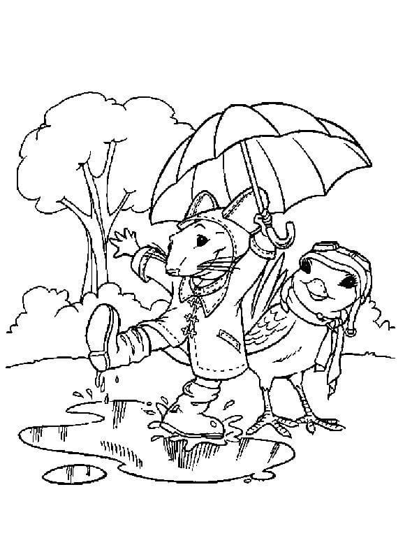 Coloriage Dessine Stuart Little jouant sous la pluie