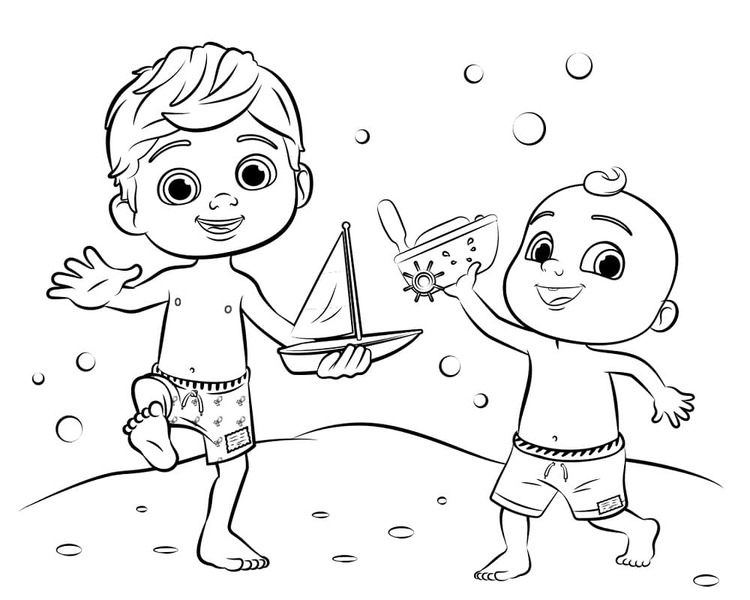 Coloriage Dessine Tom Tom et JJ de Cocomelon