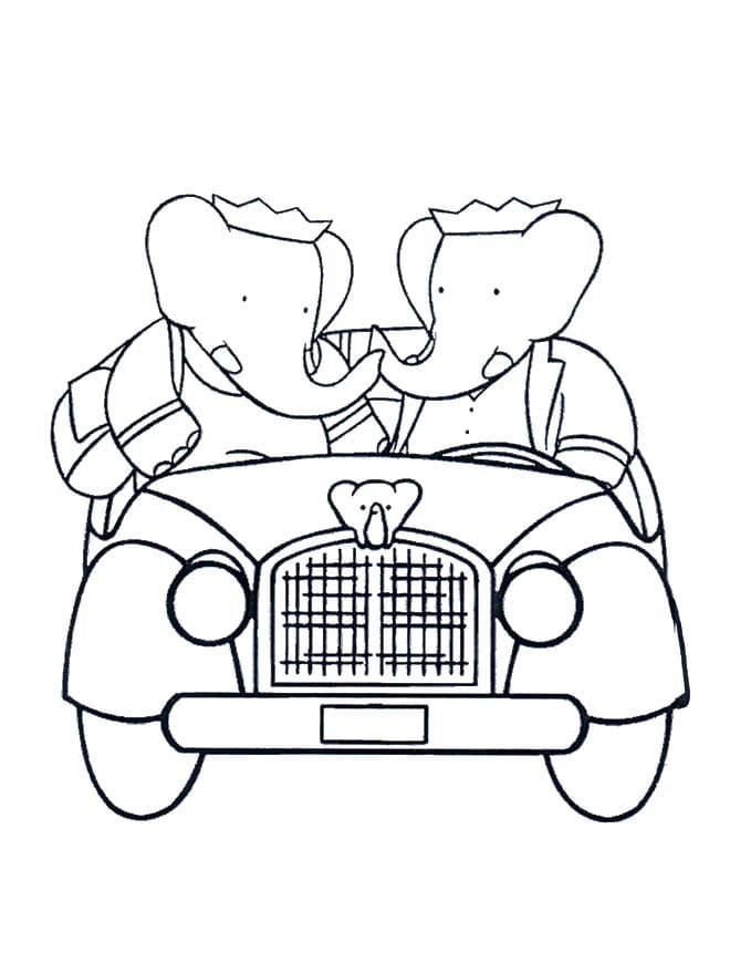 Coloriage Dessiner Babar conduire une voiture