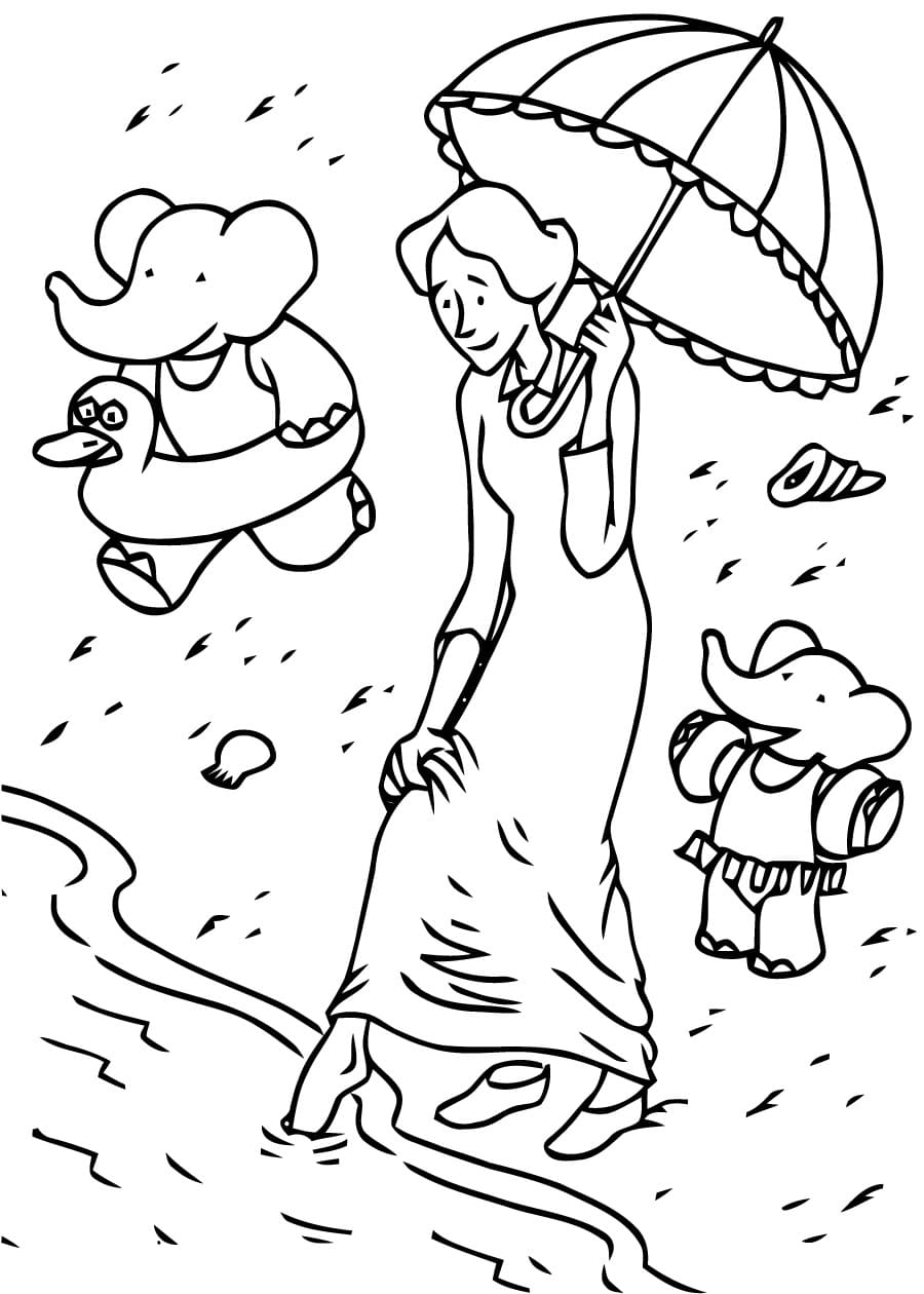 Coloriage Dessiner Babar natation Gratuit