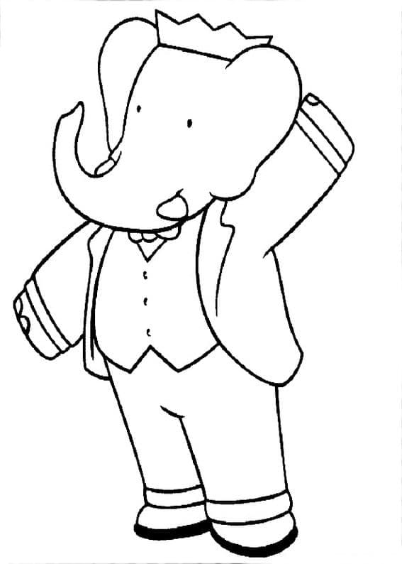 Coloriage Dessiner Babar porter un gilet