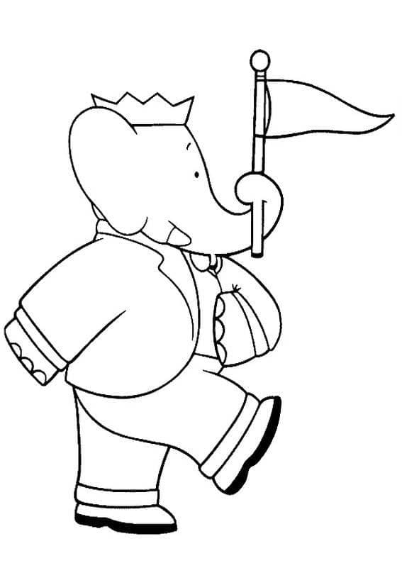 Coloriage Dessinez Babar avec Drapeau