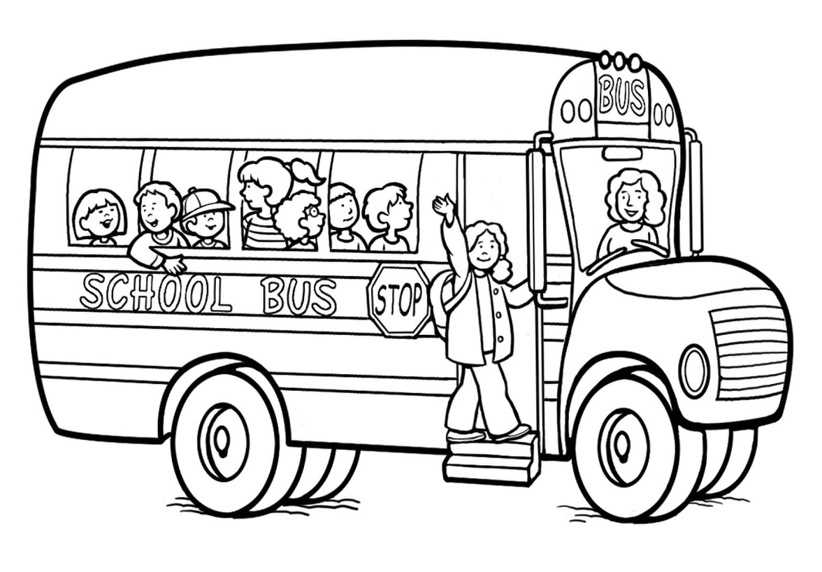 Coloriage Autobus Scolaire et les étudiants