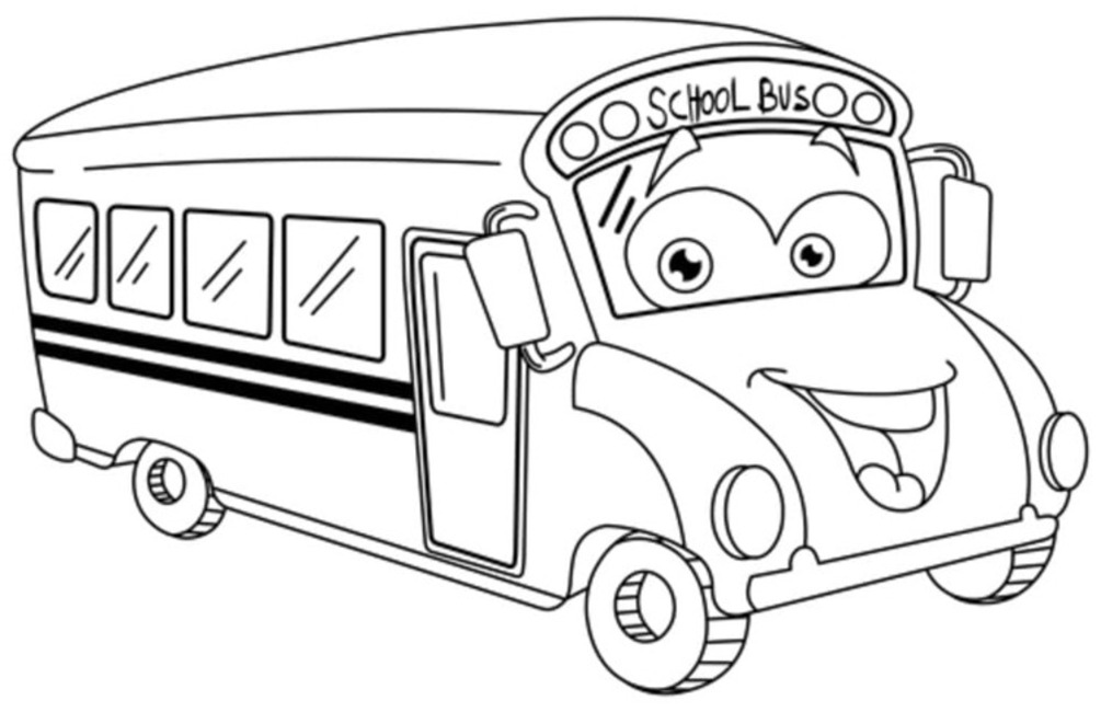 Coloriage Autobus Scolaire heureux