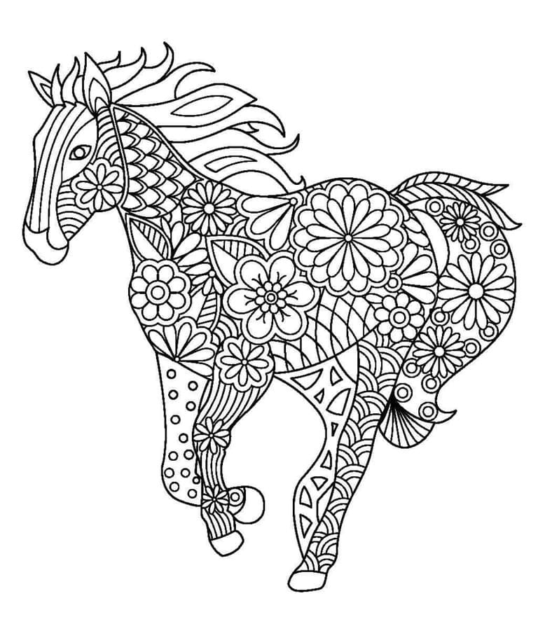 Coloriage Dessin Adulte Cheval simple à imprimer