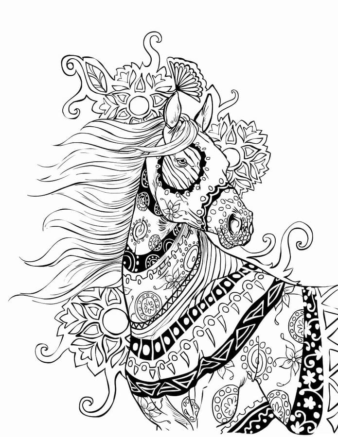 Coloriage Dessin facile Adulte Cheval à imprimer