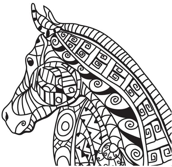 Coloriage Dessin imprimable Adulte Cheval gratuit à imprimer