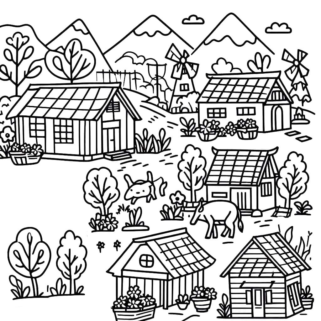 Coloriage Dessin Villages 3