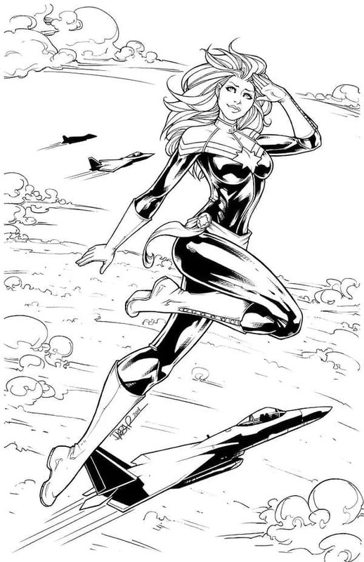 Coloriage Dessine Captain Marvel dans le ciel