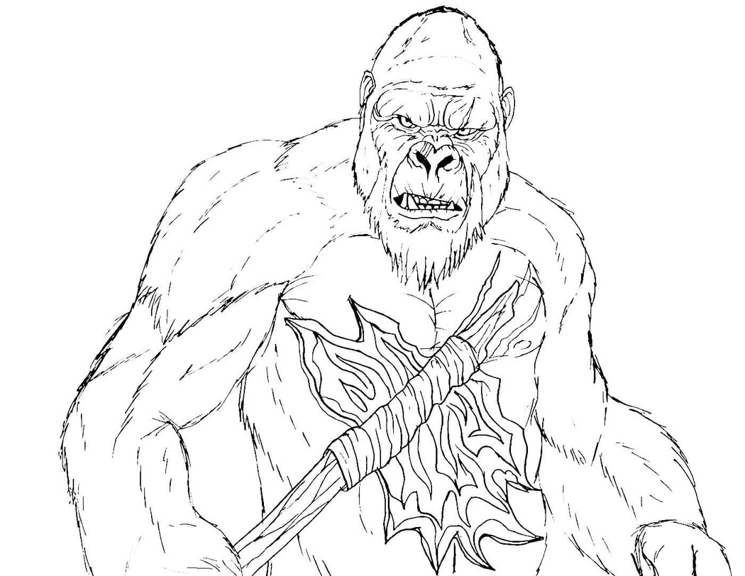 Coloriage Dessine King Kong avec une hache