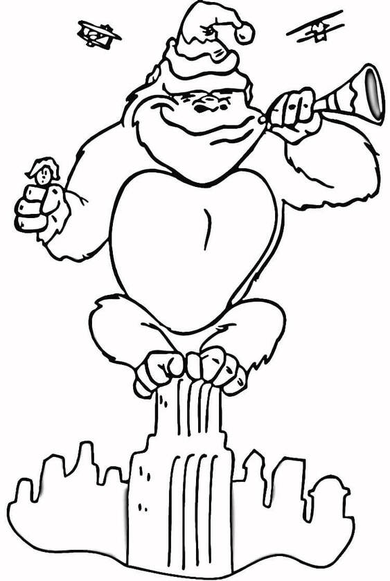 Coloriage Dessine King Kong joue de la trompette