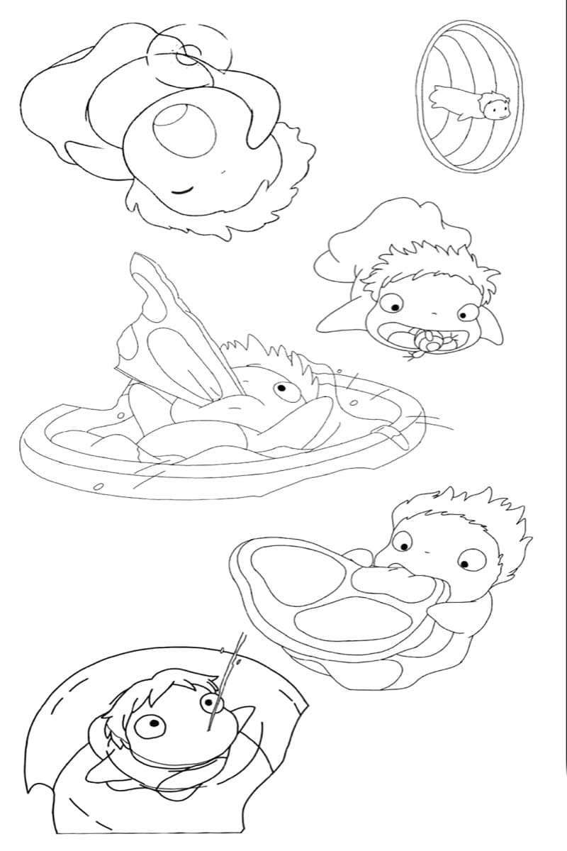 Coloriage Dessine Ponyo en action