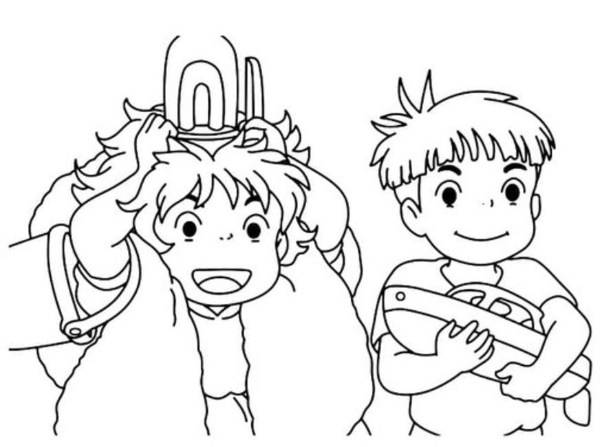 Coloriage Dessine Ponyo et Sosuke