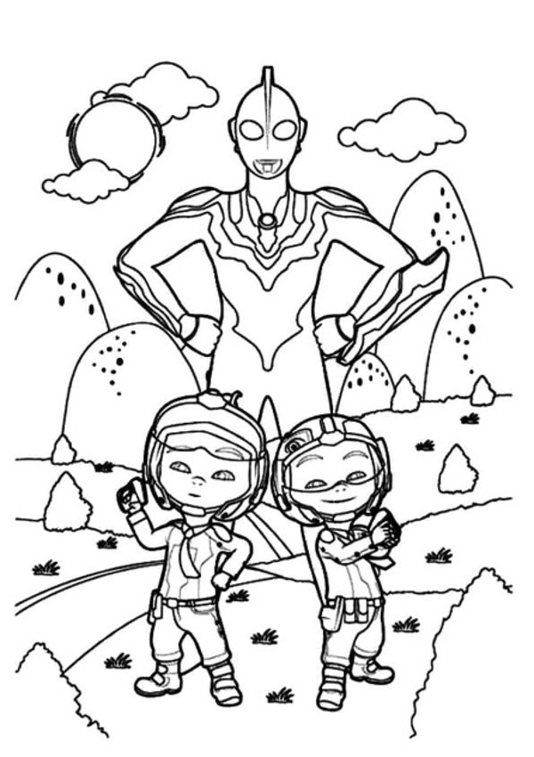 Coloriage Dessine Ultraman et les enfants