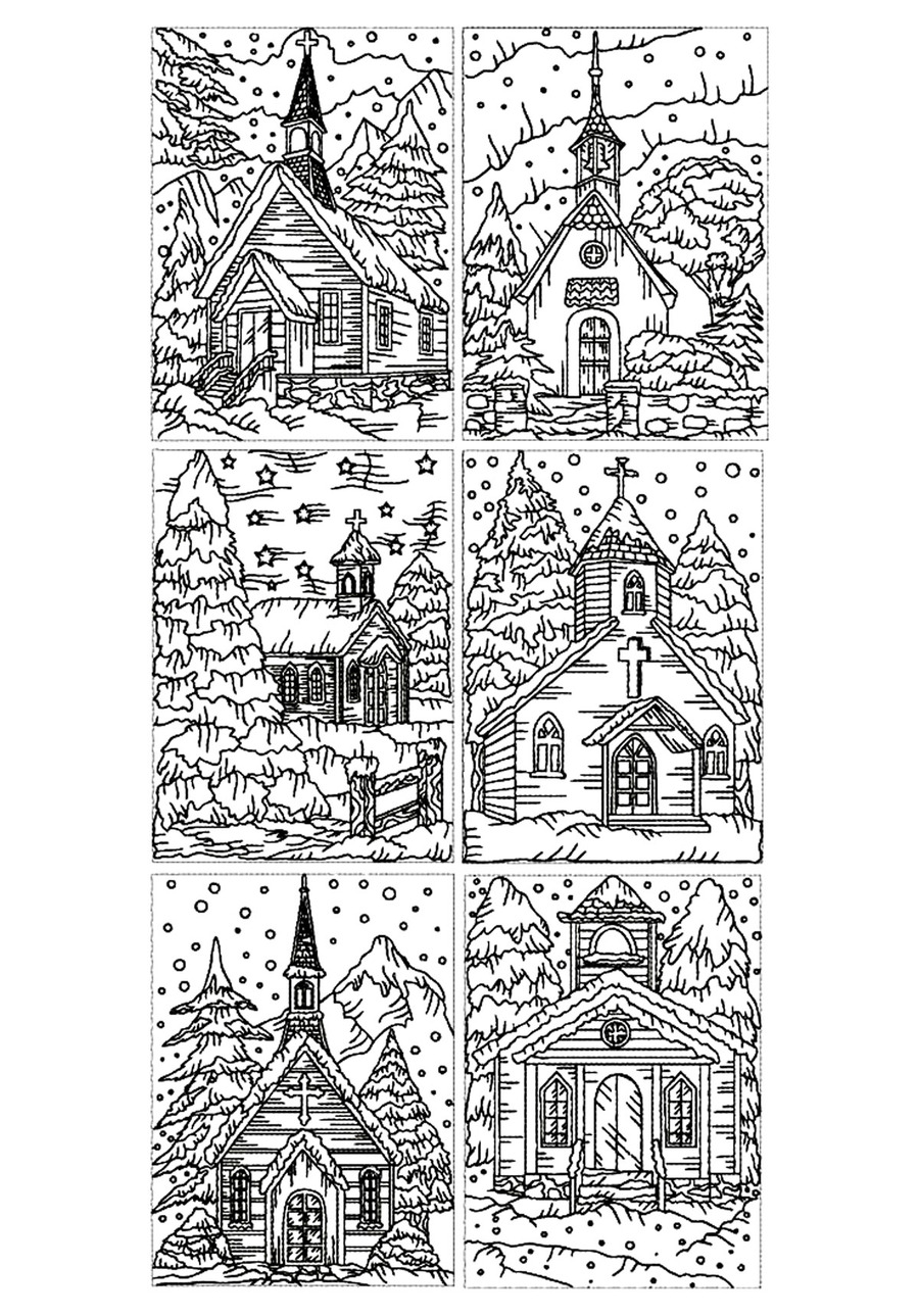 Coloriage Dessiner des villages en hiver