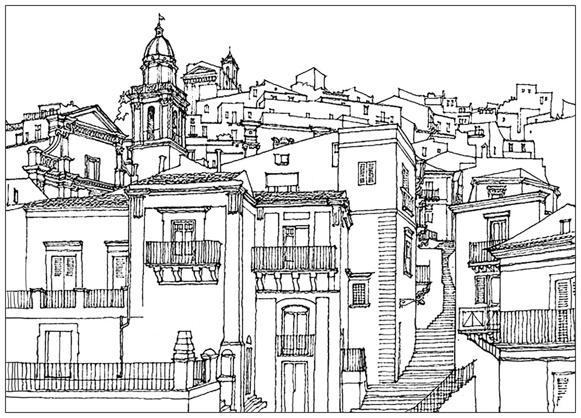 Coloriage Dessiner des villages en Italia