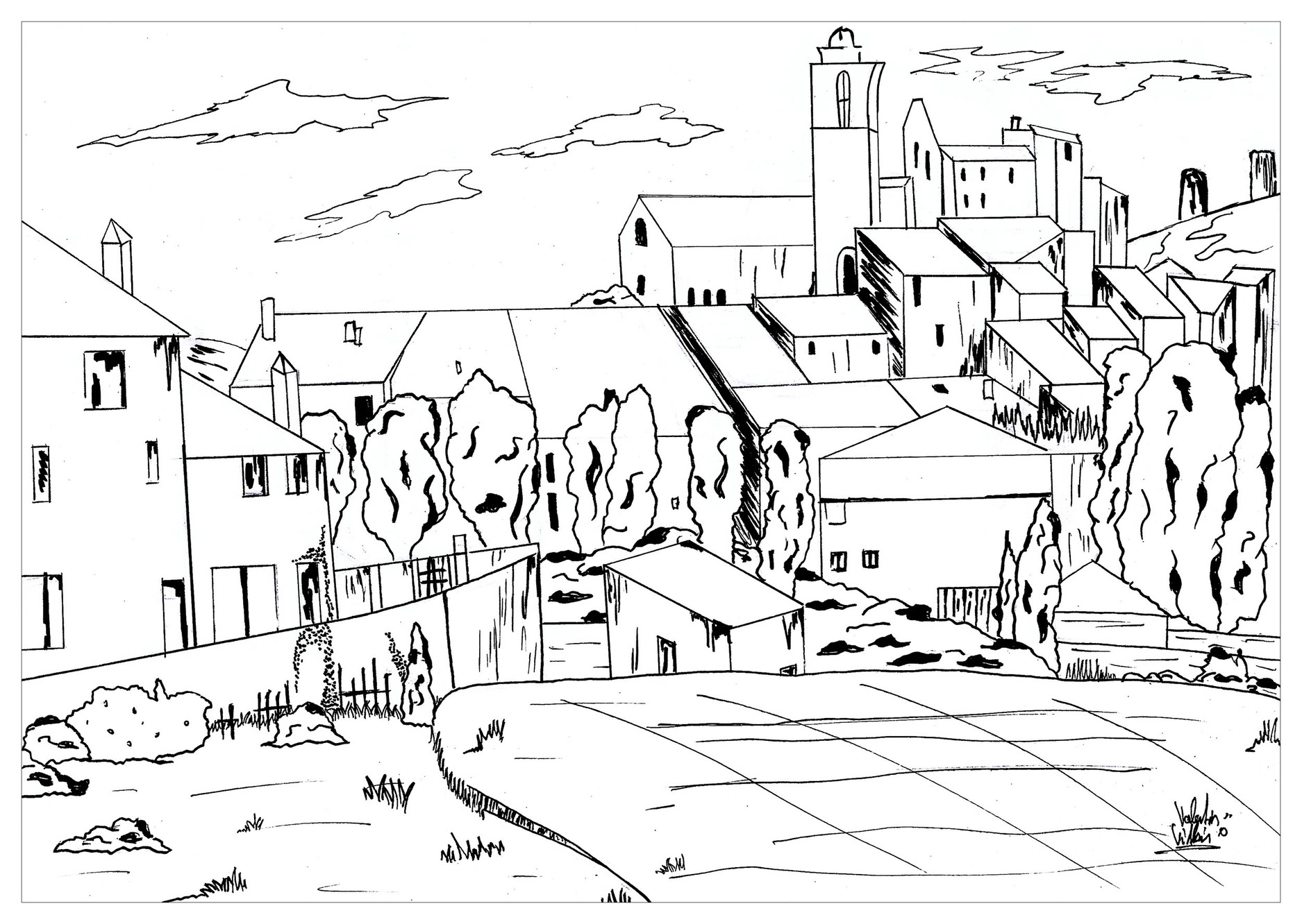 Coloriage Dessiner des villages facilement