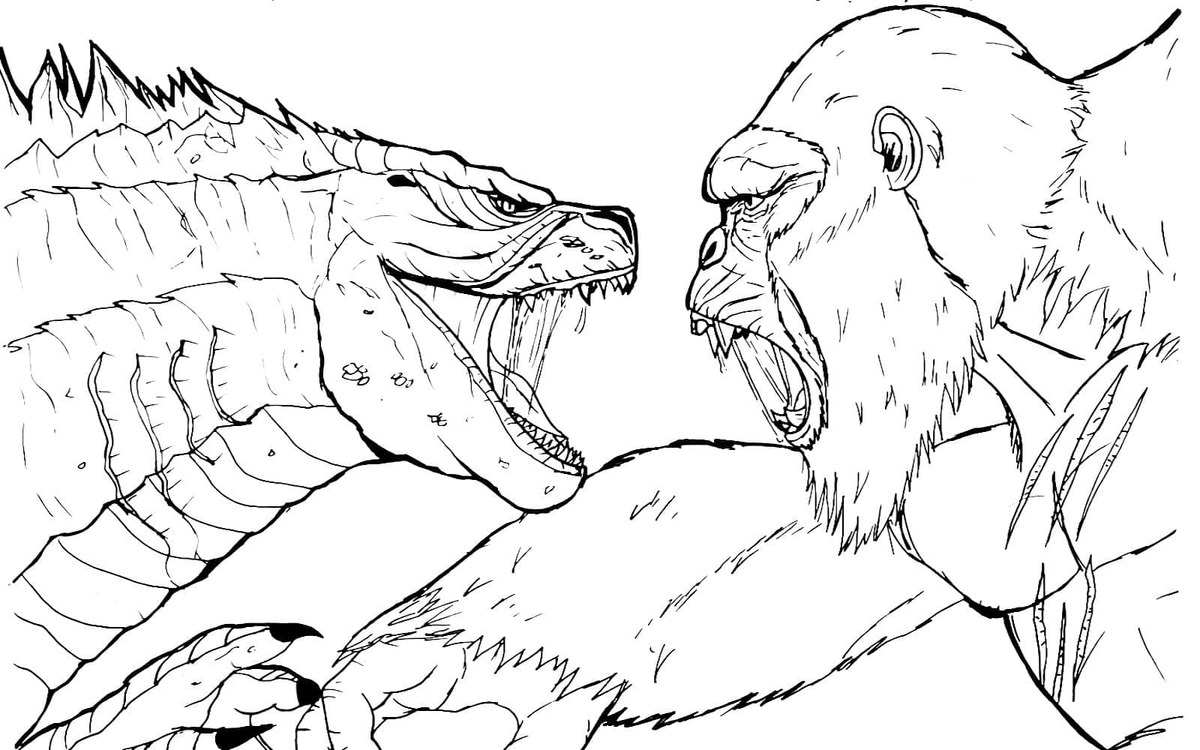 Coloriage Dessiner Godzilla en colère contre King Kong