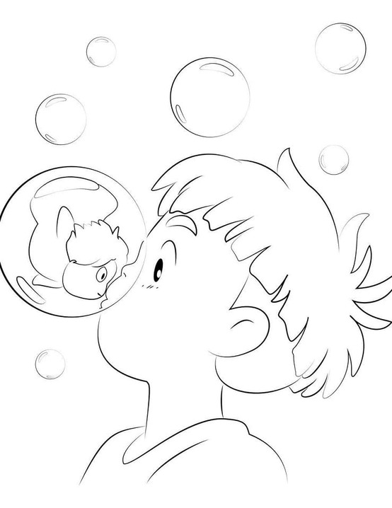 Coloriage Dessiner Ponyo avec Sosuke