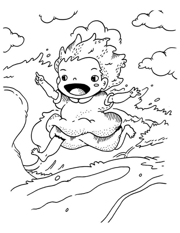 Coloriage Dessiner Ponyo en courant