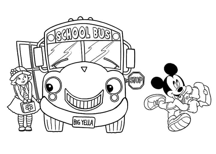 Coloriage Dessiner Rentrée Scolaire avec Mickey Mouse