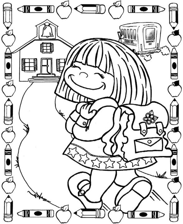 Coloriage Dessiner Rentrée Scolaire petit fille