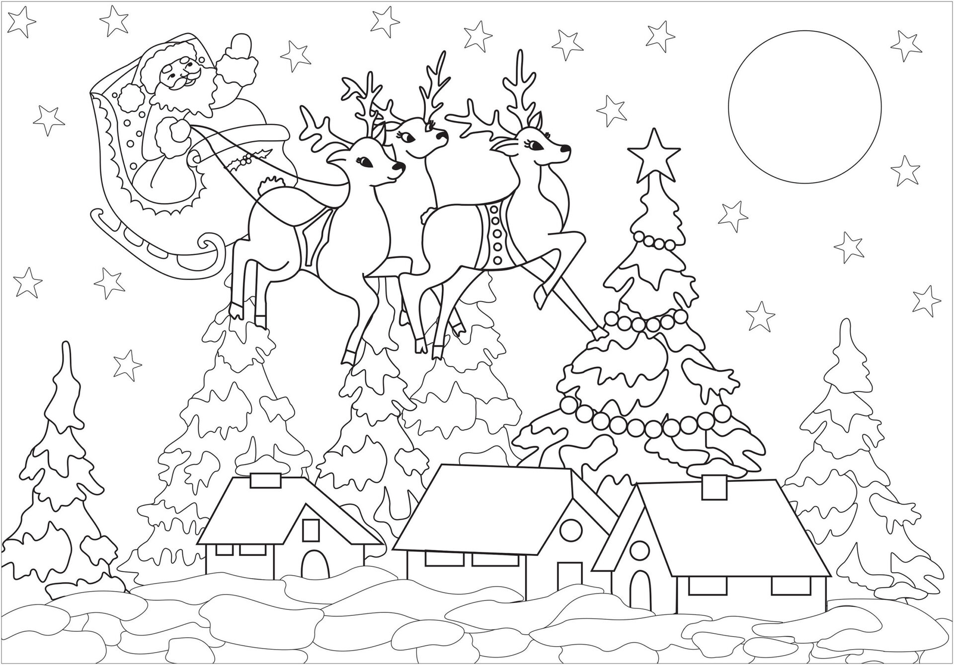 Coloriage Dessiner villages de Noël et du Père Noël