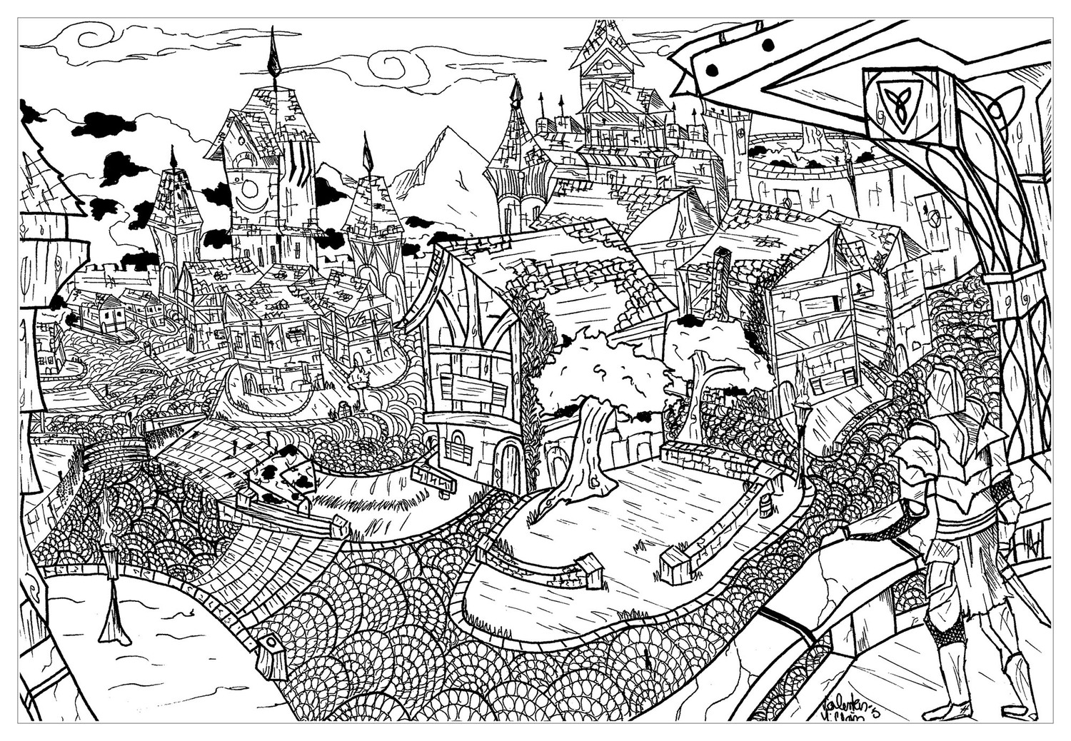 Coloriage Dessiner Villages est pour les adultes