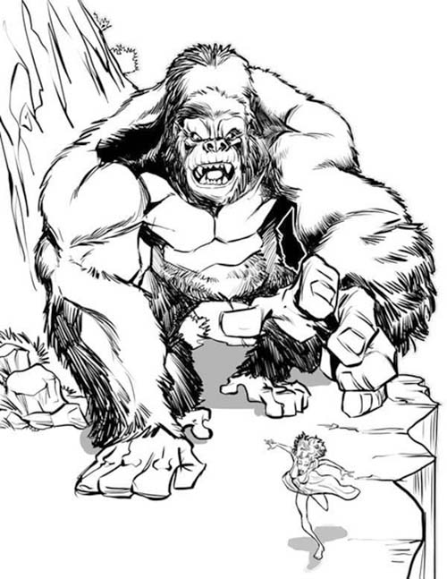 Coloriage King Kong avec la fille