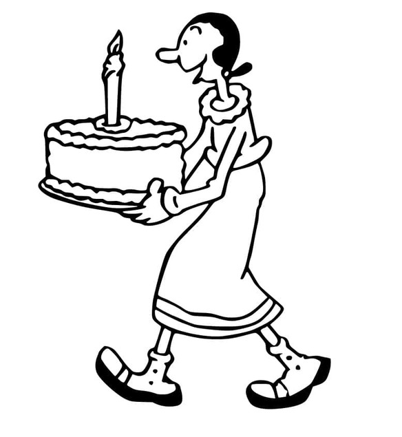 Coloriage Olive Oyl et gâteau d'anniversaire