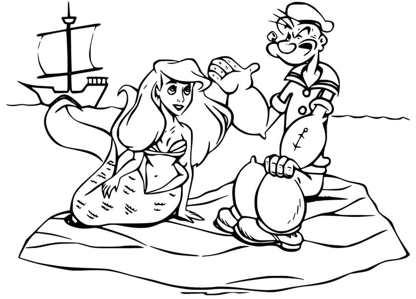 Coloriage Popeye et la sirène Ariel