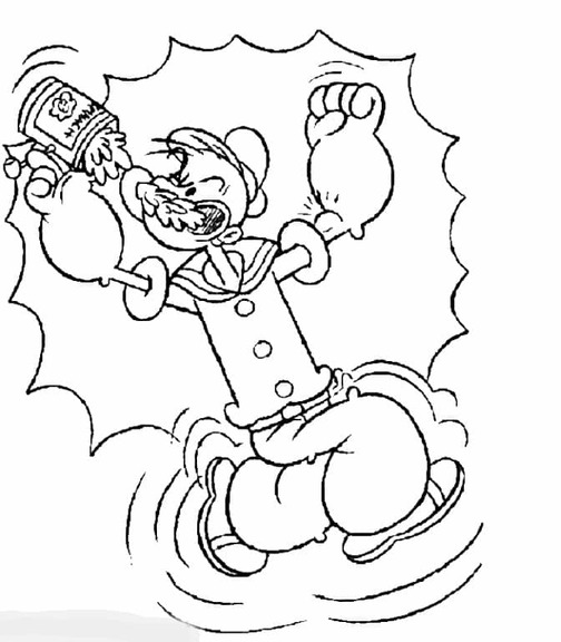 Coloriage Popeye mange des épinards