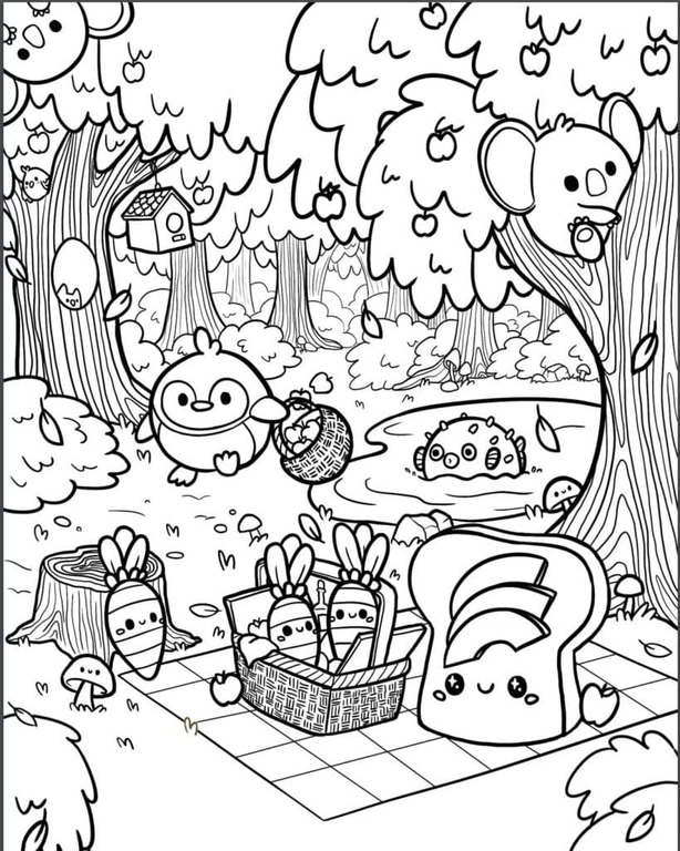 Coloriage Dessin pique-nique de squishmallows à imprimer