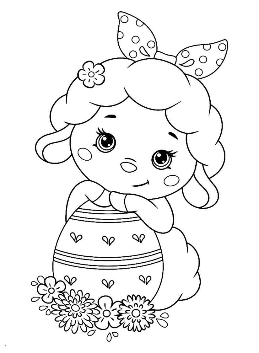 Coloriage Dessine agneau mignon et œuf de Pâques