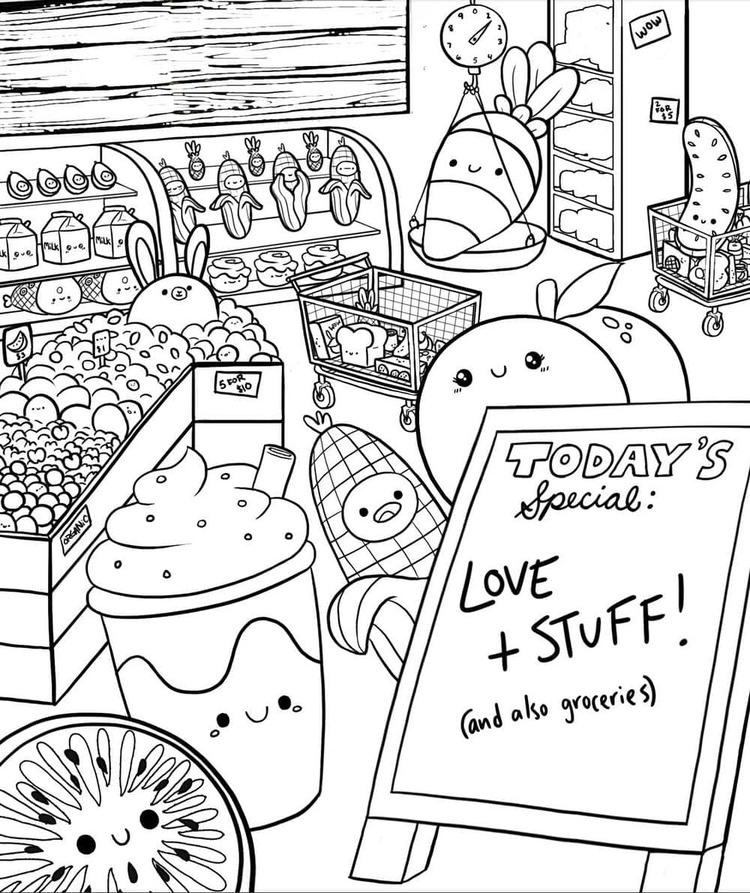 Coloriage Dessine des squishmallows à l'épicerie