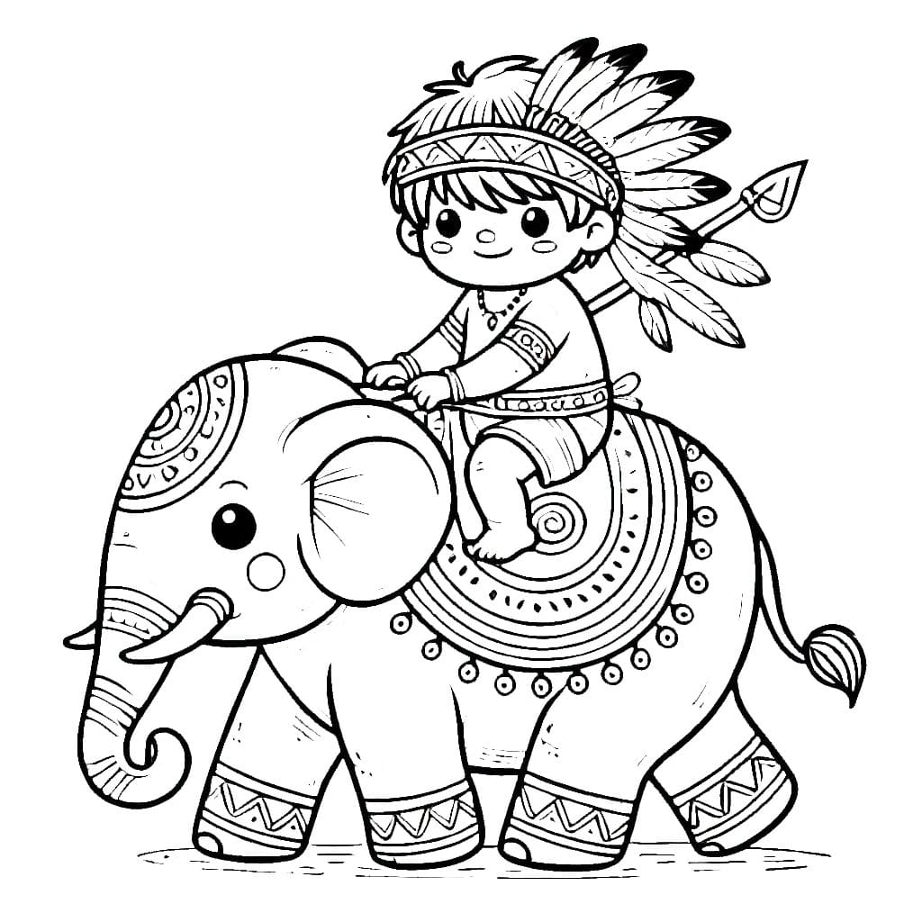 Coloriage Dessine indiens et Éléphant à imprimer