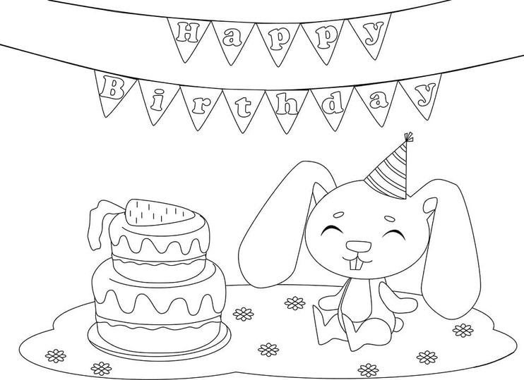 Coloriage Dessine l’anniversaire du lièvre à imprimer