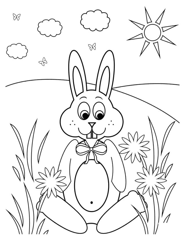 Coloriage Dessine un lièvre et des fleurs à imprimer