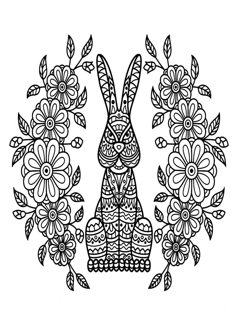 Coloriage Dessiner lièvre en Zentangle pour adultes