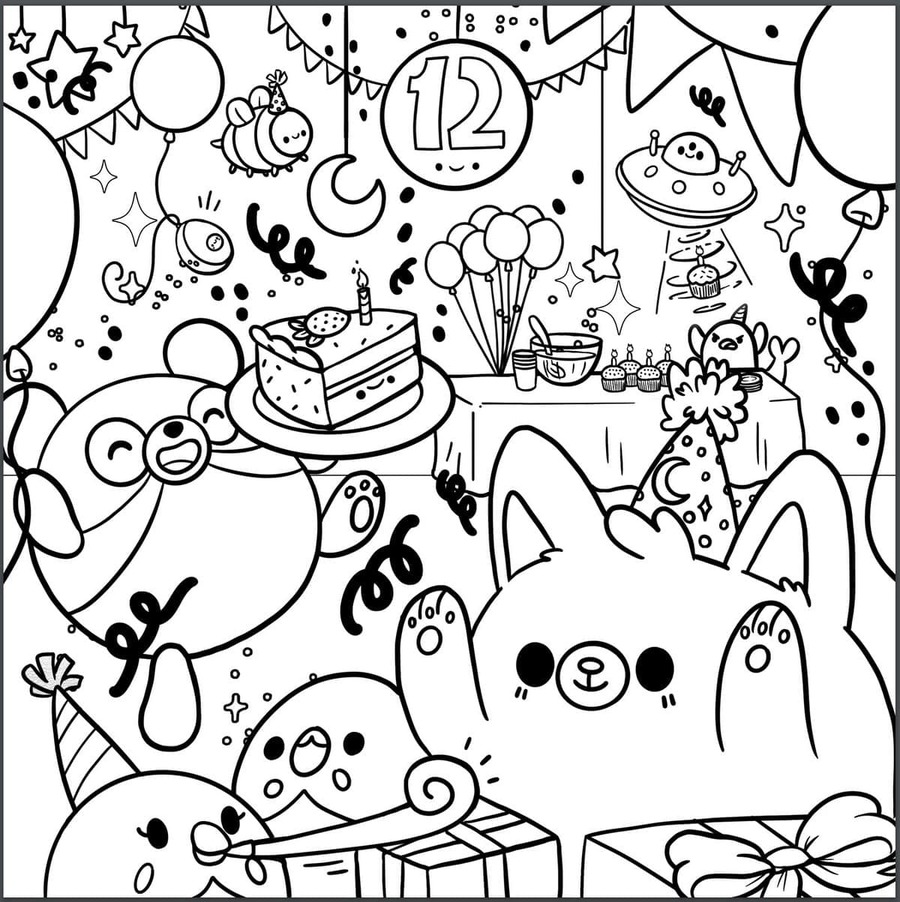 Coloriage Dessiner squishmallows fête d’anniversaire à imprimer