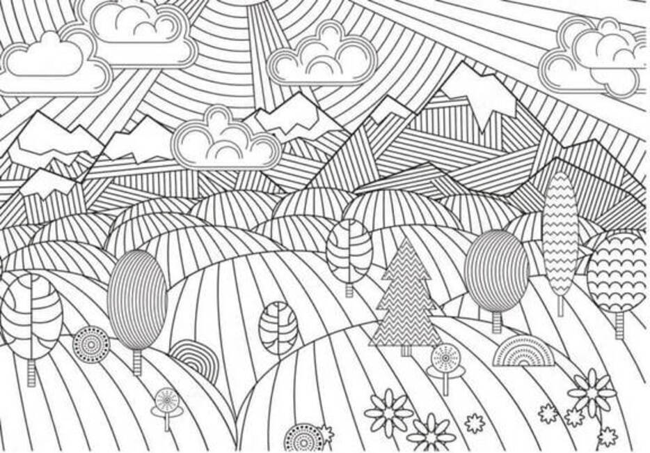 Coloriage Forêt et montagnes
