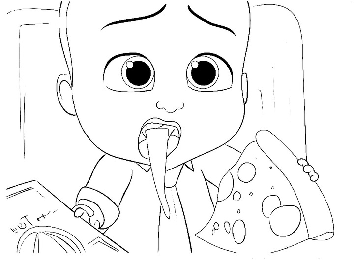 Coloriage Dessin Baby Boss mange de la pizza
