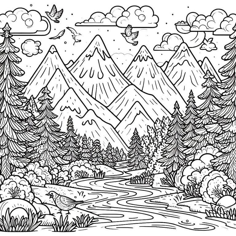 Coloriage Dessine belles montagnes