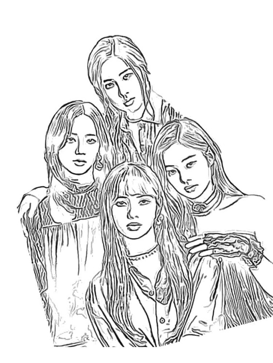 Coloriage Dessine le groupe de filles coréennes Blackpink