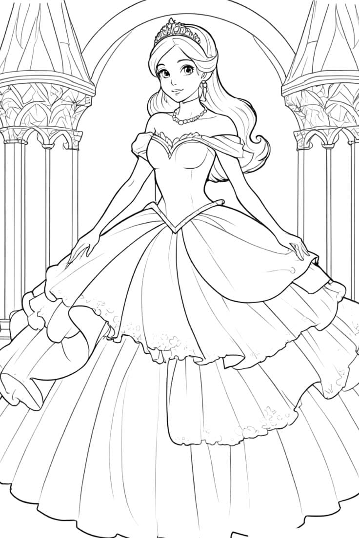 Coloriage Dessiner Barbie Princesse imprimable pour les enfants
