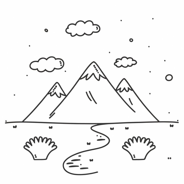 Coloriage Dessiner joli paysage de montagne