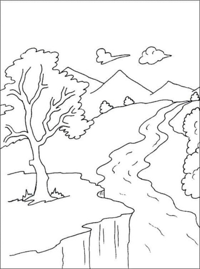 Coloriage Dessiner montagne et la rivière