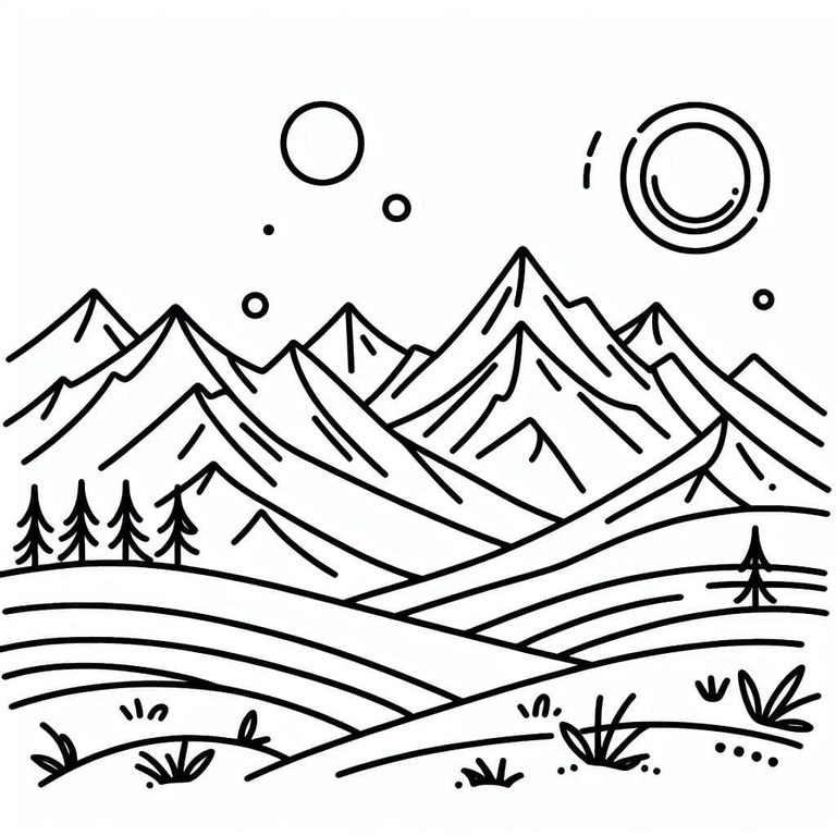 Coloriage Dessiner paysage de montagne