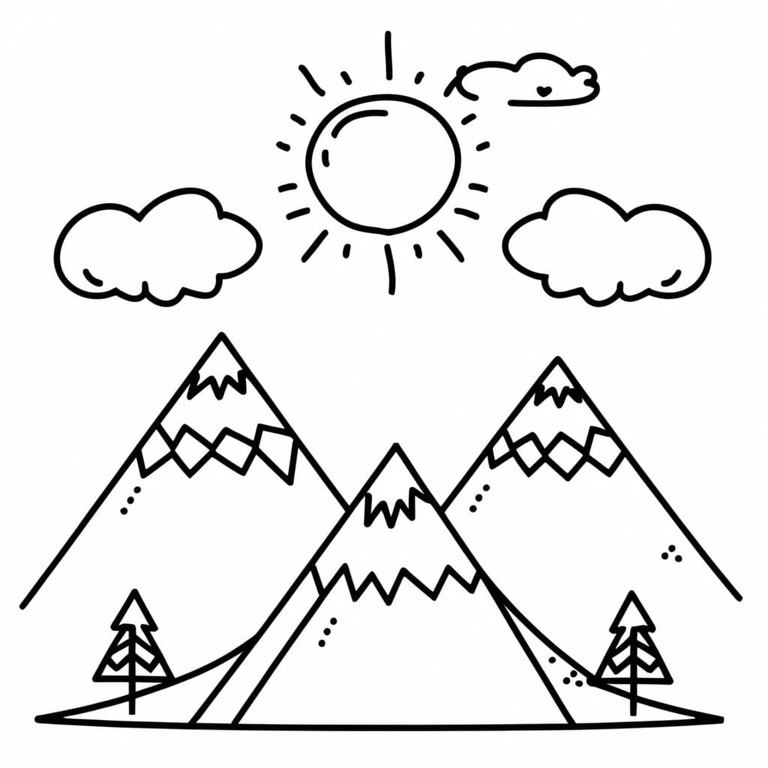 Coloriage Dessiner paysage montagne simple