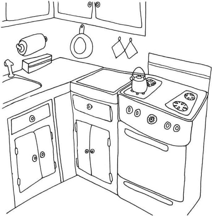 Coloriage Dessiner une cuisine
